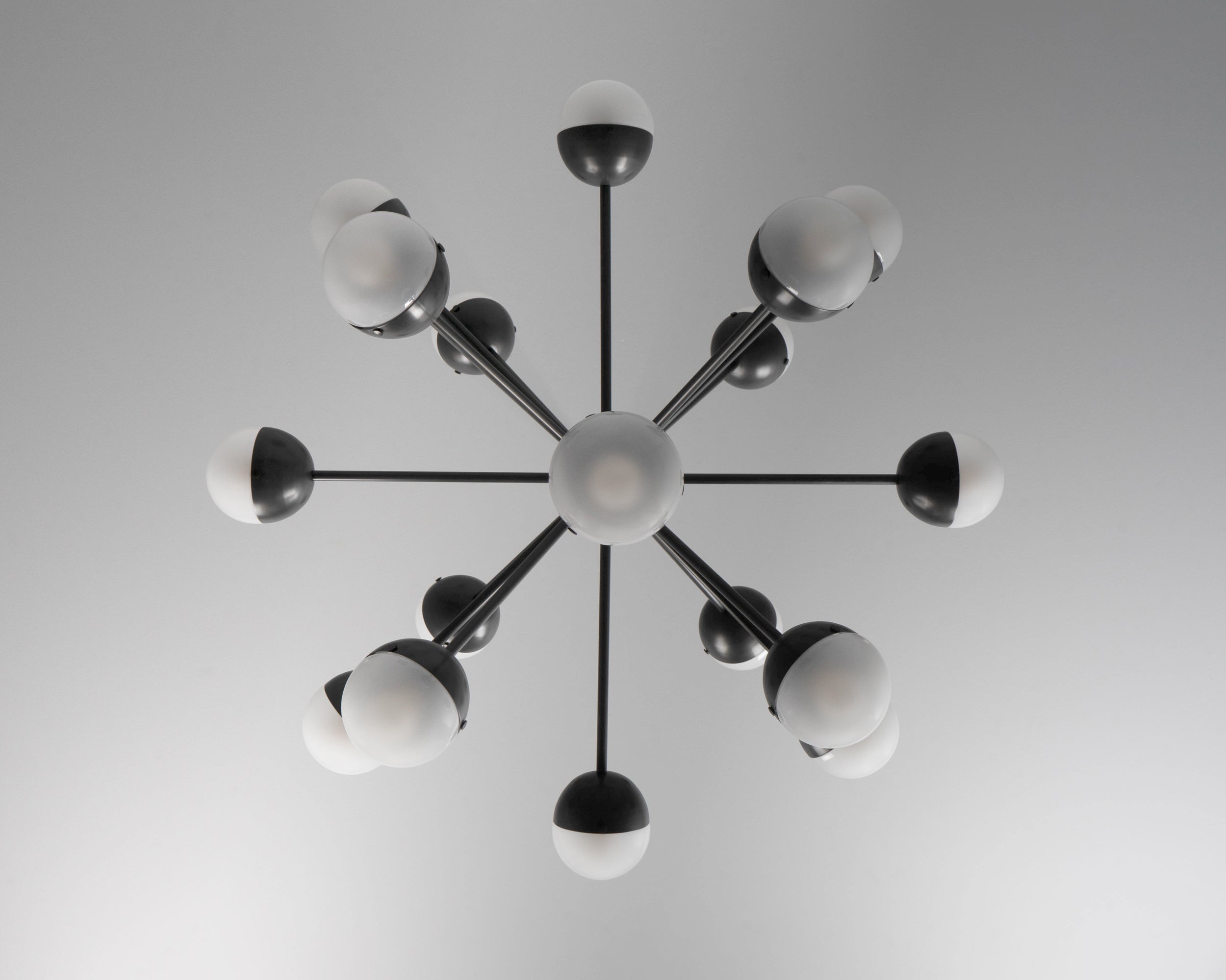 Schwung Molecule Spark Round 17 Black Gunmetal Frosted Hemisphere Chandelier